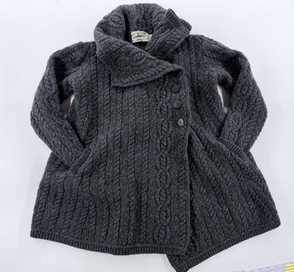 Aran Sweater Market Wool Coat Size M Grey Cable Knit Jacket